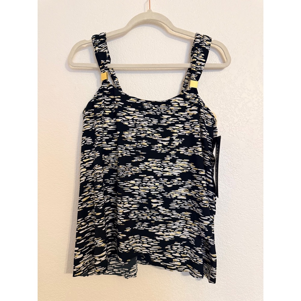 Miraclesuit Dazzle Tankini Top Black White Gold Metallic Underwire Slimming 10